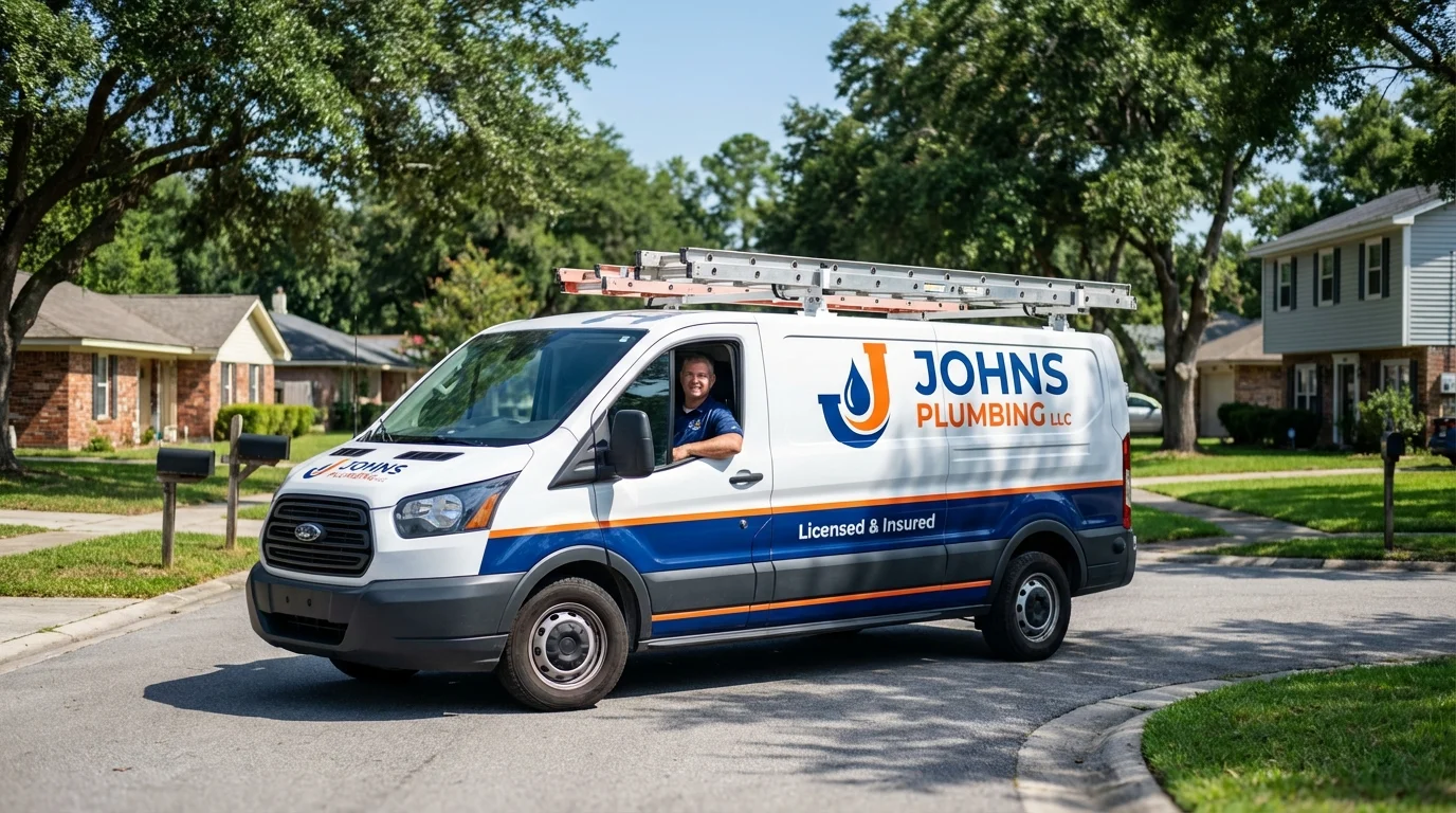 Johns Plumbing LLC service van in Dixmont, ME